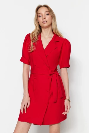 Trendyol Red Lacing Detail dupla mellű mini szőtt ruha