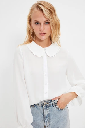 Trendyol White Baby Collar Frilly Woven Shirt