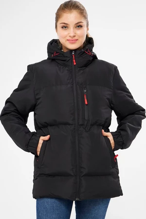 River Club Women's Black Fiber Inner Water And Windproof Hooded Puffer Sports Winter Coat