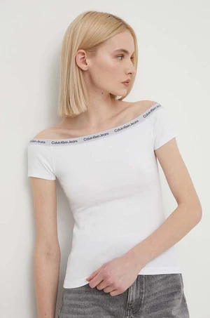 Tričko Calvin Klein Jeans dámsky,biela farba,španielsky výstrih,J20J223098