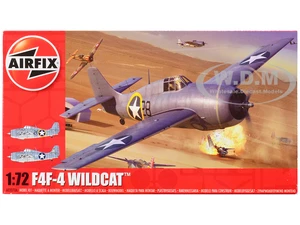 Level 2 Model Kit Grumman F4F-4 Wildcat Fighter Aircraft with 2 Scheme Options 1/72 Plastic Model Kit by Airfix