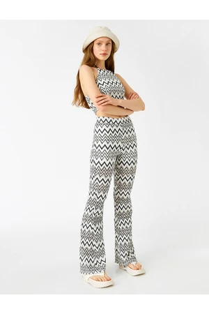 Koton Wide Leg Pants with Patterned High Waist