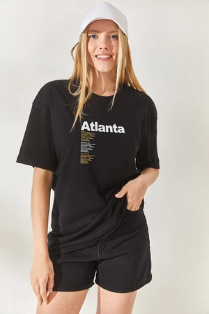 Olalook Black Atlanta Front Back Printed T-Shirt