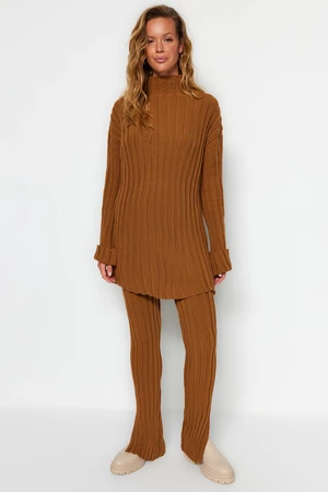 Trendyol Brown Corduroy Basic Tops and Tricot Suit with Pants