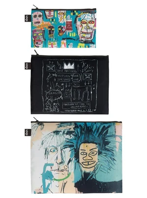 Cestovní taštičky na zip LOQI JEAN MICHEL BASQUIAT, 3 ks