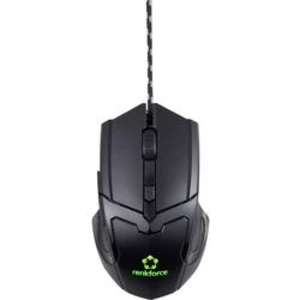 Optická herní myš Renkforce RF-GM-X2 RF-4474089, s podsvícením, ergonomická, integrovaný scrollpad, černá