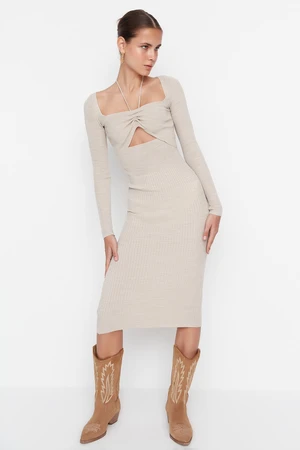 Trendyol Beige Midi Knitwear Window Cut/Out Dress