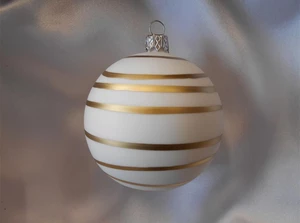 Vánoční ozdoby Střední vánoční koule s proužky 6 ks - bílá/zlatá