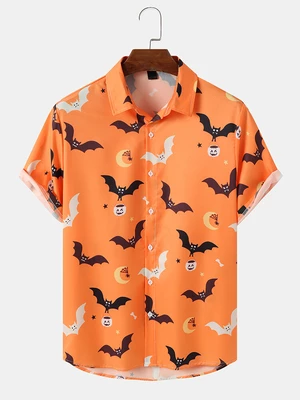Mens Bat Halloween Funny Print Short Sleeve All Matched Shirts