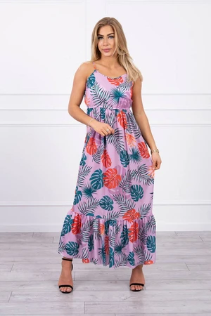 Dress with a motif of leaves of purple color
