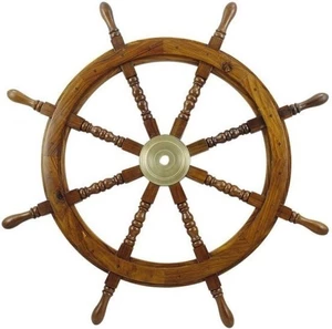 Sea-Club Steering Wheel wood with brass center - o 90cm