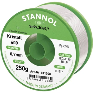 Stannol Kristall 600 Fairtin spájkovací cín bez olova bez olova Sn99,3Cu0,7 250 g 0.7 mm