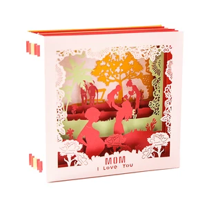 G2060W Creative 3D Mother's Day Greeting Cards Paper Carving Handmade Cards Box Anniversary Birthday Card Gifts for Moth