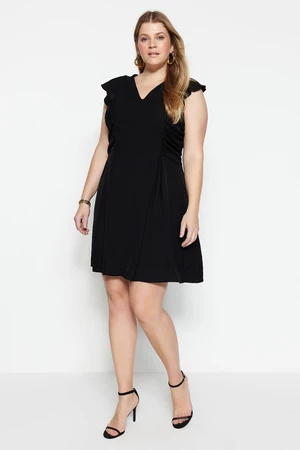 Trendyol Curve Black Weave Dress With Frilled Sleeves