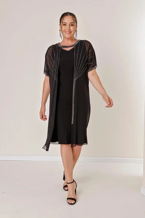 By Saygı Chiffon Top with Stone Detailed Collar Window Lycra B.B. Dress