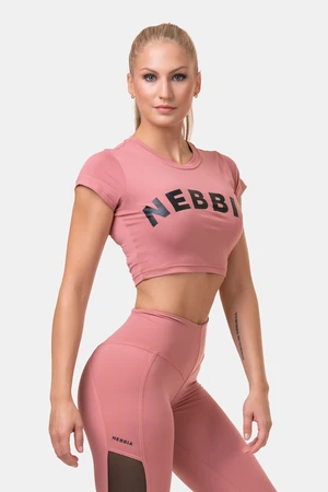 Nebbia Sporty Hero crop top s krátkým rukávem old rose M