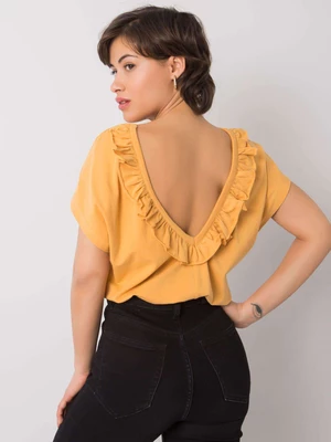 Dark yellow blouse with neckline on the back