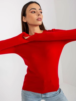 Červený dámsky klasický sveter s okrúhlym výstrihom