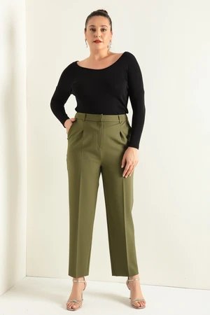 Lafaba Women's Khaki Plus Size Fabric Trousers