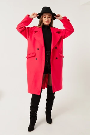 Lafaba Women's Fuchsia Ornamental Pocket Flap Stamp Coat.