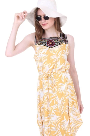 Bigdart 1512 Yellow Dress with Embroidery on the Front