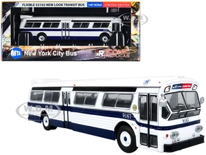 Flxible 53102 New Look Transit Bus "MTA New York City" White with Blue Stripes Limited Edition 1/87 (HO) Diecast Model by Iconic Replicas
