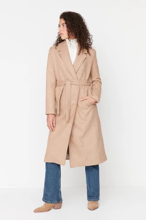 Trendyol Camel Oversize Belted Stamped Coat