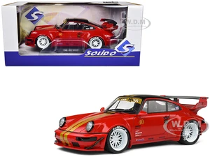 2021 RWB Bodykit 40 Red with Gold Stripes Black Top and Cherry Blossom Graphics "Red Sakura" 1/18 Diecast Model Car by Solido