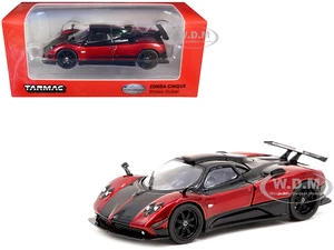 Pagani Zonda Cinque Bianco Rosso Dubai Red Metallic and Black "Global64" Series 1/64 Diecast Model by Tarmac Works