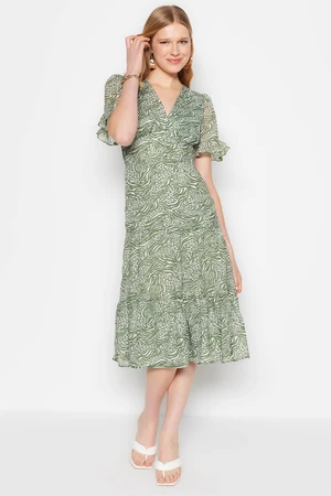 Trendyol Green A-Line Midi Woven Lined Flounce Animal Pattern Woven Dress