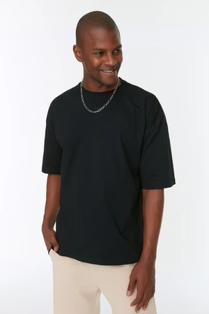 Trendyol férfi fekete oversize/wide-fit alap 100% pamut póló