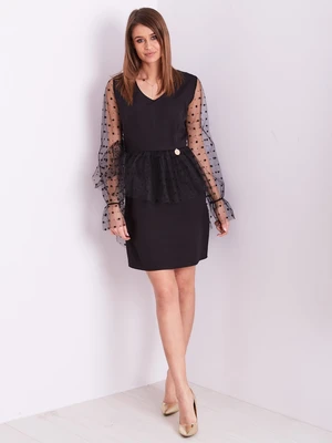 Black elegant dress with tulle sleeves