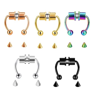 Fake Piercing Nose Ring Hoop Septum Non Piercing Nose Clip Rock HipHoop Stainless Steel Magnet Fashion Punk Body Women Jewelry