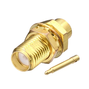 Superbat 10pcs RP-SMA Straight Solder 50 Ohm Jack(male pin) Bulkhead RF Coaxial Connector for Semi-rigid Cable.141