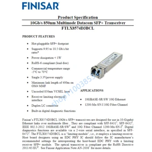 FINISAR fiber module sfp 10G/FTLX8574D3BCL/10GSR 850NM 400M LC SFP+/ Network adapter Switch Optical fiber module/10g Transceiver