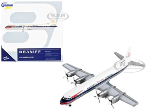 Lockheed L-188 Electra Commercial Aircraft "Braniff International Airways" White with Blue Stripes 1/400 Diecast Model Airplane by GeminiJets