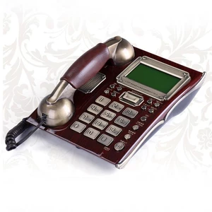 Office Antique Vintage Handfree Fixed Telephone Landline High-end With Leather Handset For company Business Home Brown