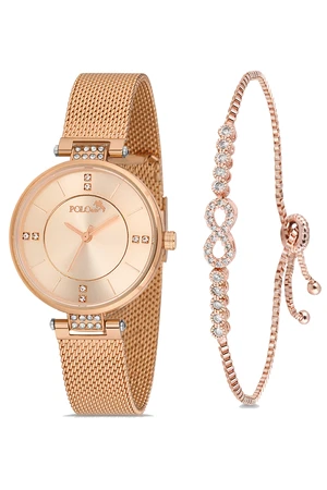 Polo Air Stylish Wicker Cord Women's Wristwatch Zircon Stone Infinity Bracelet Combination Gold Color