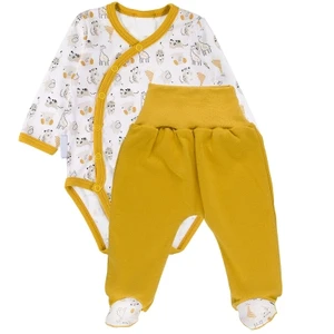 Zavinovací kojenecké body + polodupačky, bavlna, 2D sada, MBaby, Safari - hořčicovo/bílé, vel. 62 (2-3m)