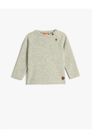 Koton Basic Sweatshirt with Buttoned Crew Neck Ribbed Cotton.
