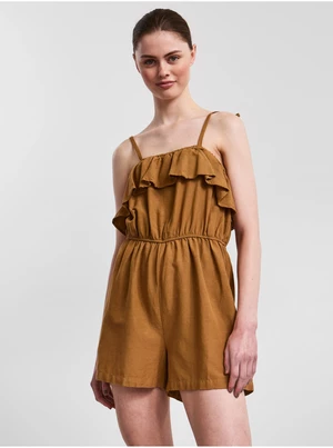 Brown Short Jumpsuit with Straps Pieces Sunna - Women