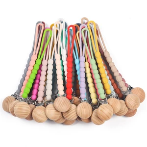 45 Styles Baby Anti-drop Chain Pacifier Clips Silicone Beech Wood Pacifier Chain Dummy Chain Holder Baby Chew Toys Lanyard