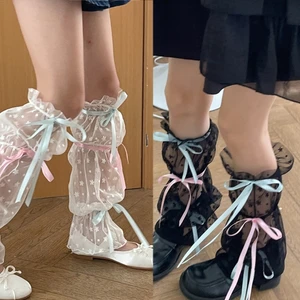 Womens Daily Subculture-Leg Warmers Solid Gauzers Lacy Cute Sweet Style Leg Warmer Insgram Style Jokers Wearing