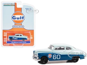 1950 Mercury Eight Coupe 60 Light Blue and Blue "Gulf Oil Special Edition" Series 2 1/64 Diecast Model Car by Greenlight