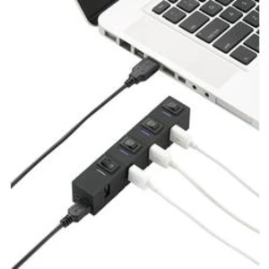 USB 2.0 hub Renkforce 4 porty, lze spínat jednotlivě, se stavovými LED, 116 mm, černá