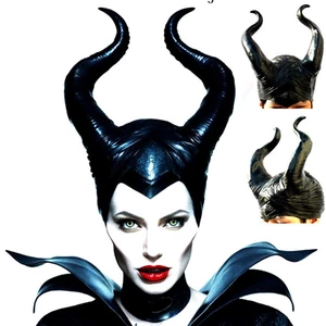 Halloween Costume Queen Horns Hat Magic Black Queen Witch Headgear Halloween Masquerade Party Props