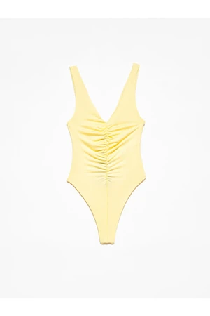 Dilvin Women's Yellow Ruffle Detailed Bodysuit