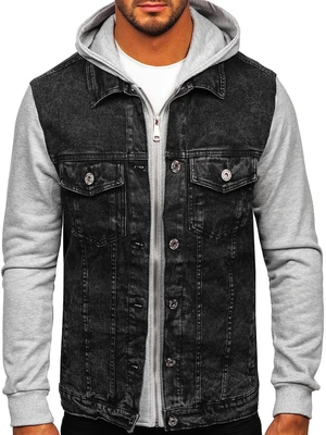 Černá pánská džínová bunda s kapucí Bolf HY1017
