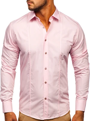 Růžová pánská elegantní košile s dlouhým rukávem Bolf 4705G