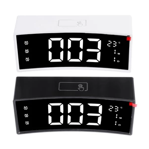 Arc LED Alarm Clock Digital Snooze Touch Control Table Clock Day Time Temperature Display Home Decoration